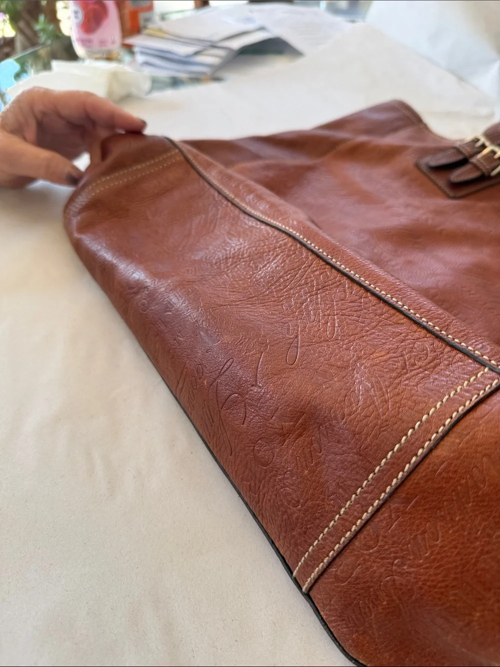 Ralph Lauren Leather Handbag in Terracotta and Forest Green Suede